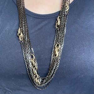 J. Crew mixed metal, chainlink, multi-strand statement necklace